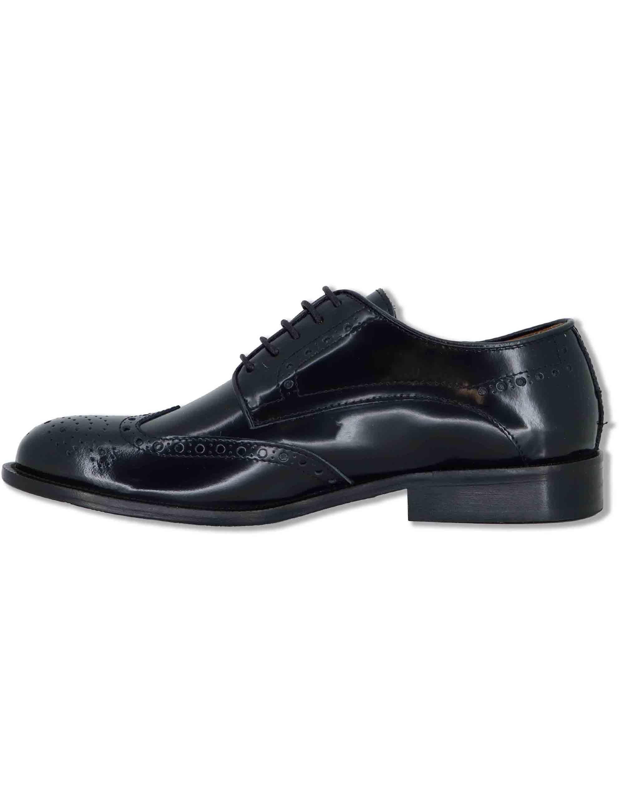 Stringate uomo in pelle nera con impunture all'inglese e suola in cuoio SPDU608 001 Spatarella 