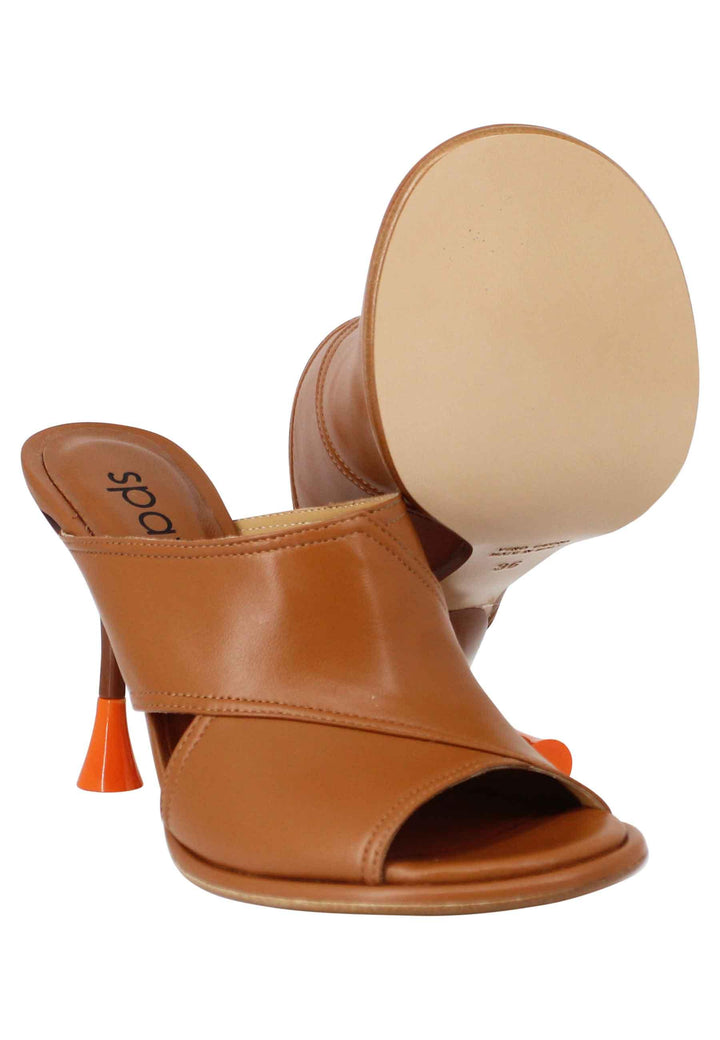 Sandali donna in pelle cuoio con tacco alto e punta tonda SP659 014 Spatarella 