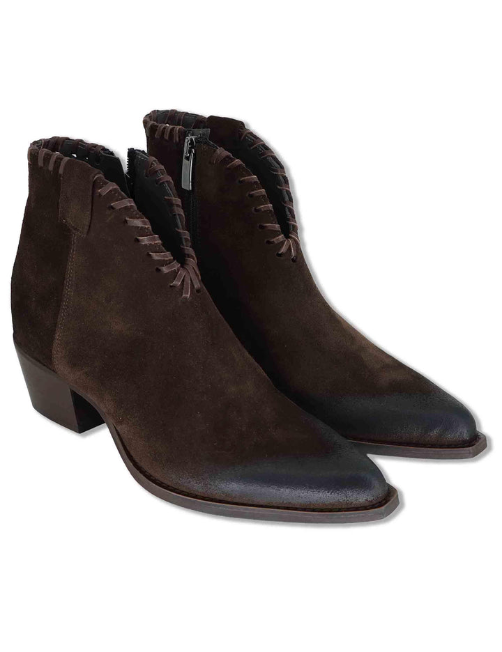 Stivaletti texani donna in camoscio marrone vintage tacco medio GOLD105 014 Tattoo 