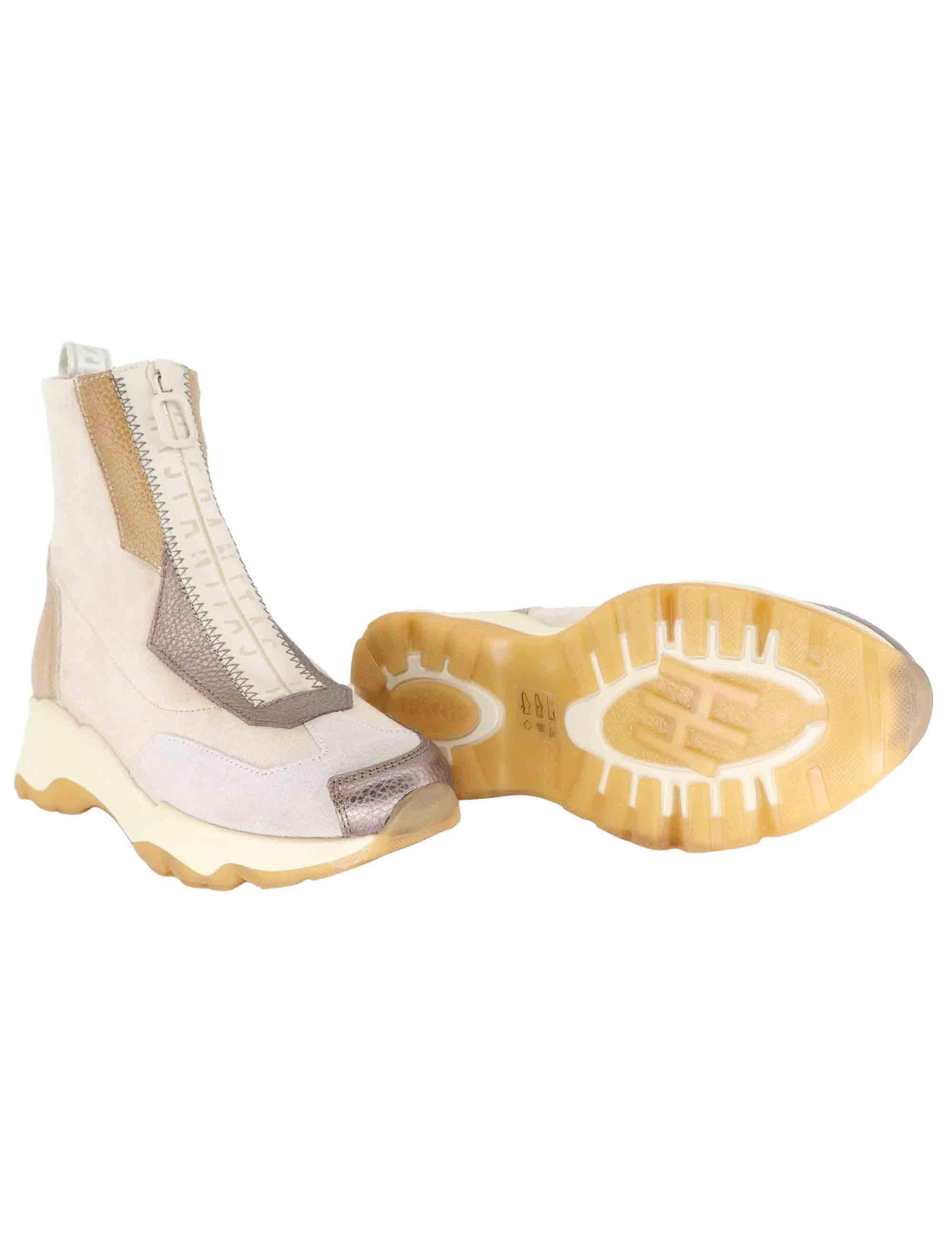 Sneakers donna in pelle e tessuto grigio con suola alta in gomma CHI254321 C003 Hispanitas 