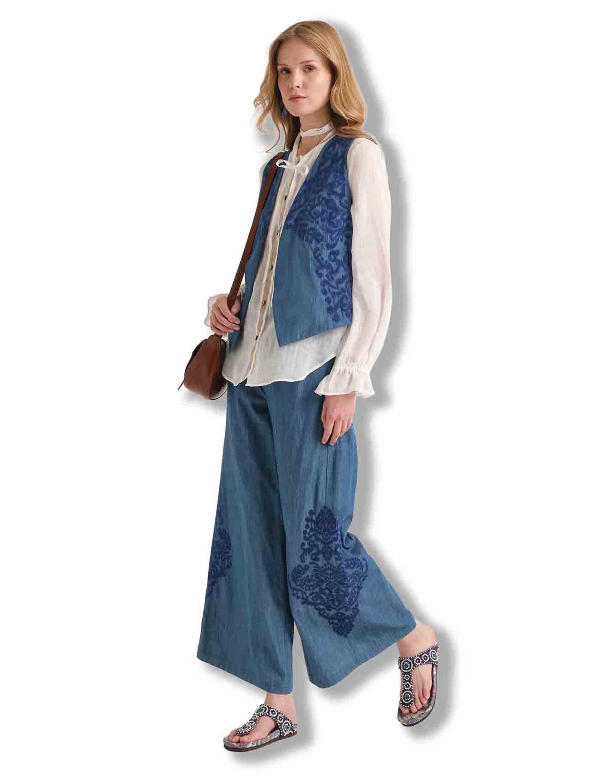 Gilet donna Ikat On Chambray in cotone sfumato blu JE112810210 80002 Maliparmi 