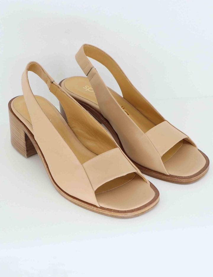Sandali slingback donna in pelle beige con tacco medio SP2043 036 Spatarella 