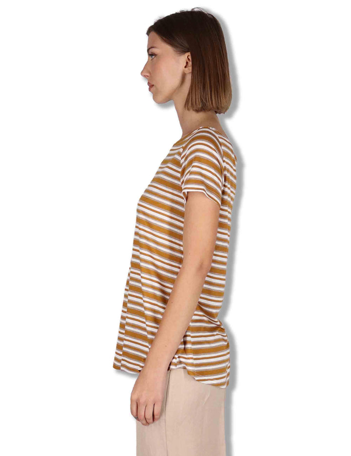 T-Shirt donna Summer Stripes in viscosa naturale beige e marrone JK028170676 41B11 Maliparmi 