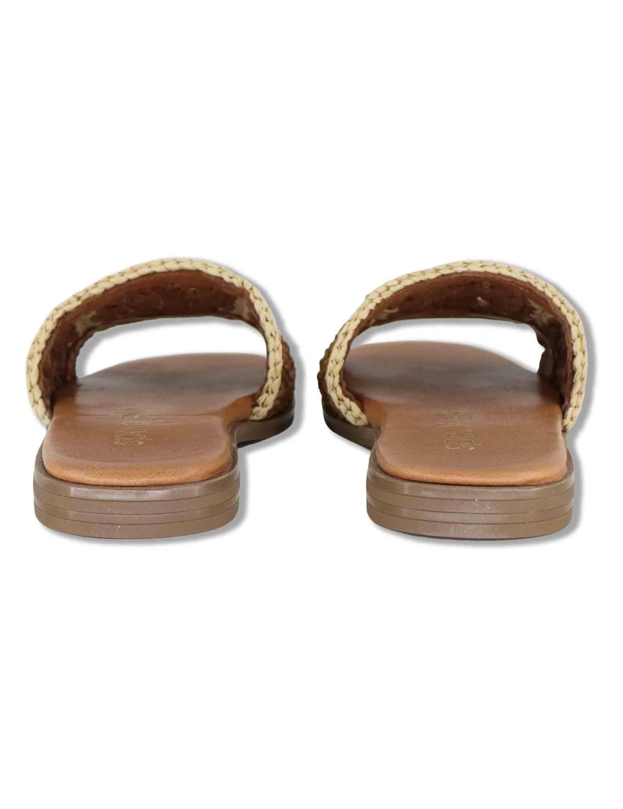 Sandali bassi donna in rafia naturale cuoio con suola in gomma SP261579 014 Spatarella 