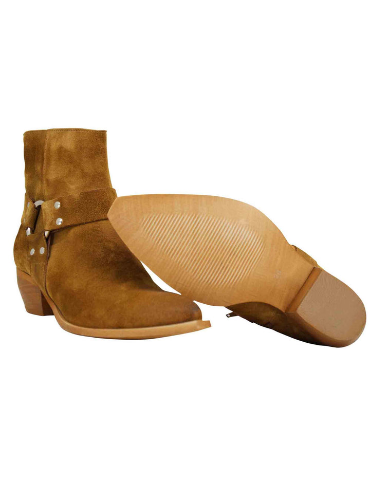 Stivaletti texani donna in camoscio cuoio vintage con accessorio laterale SPELENA 50 014 Spatarella 