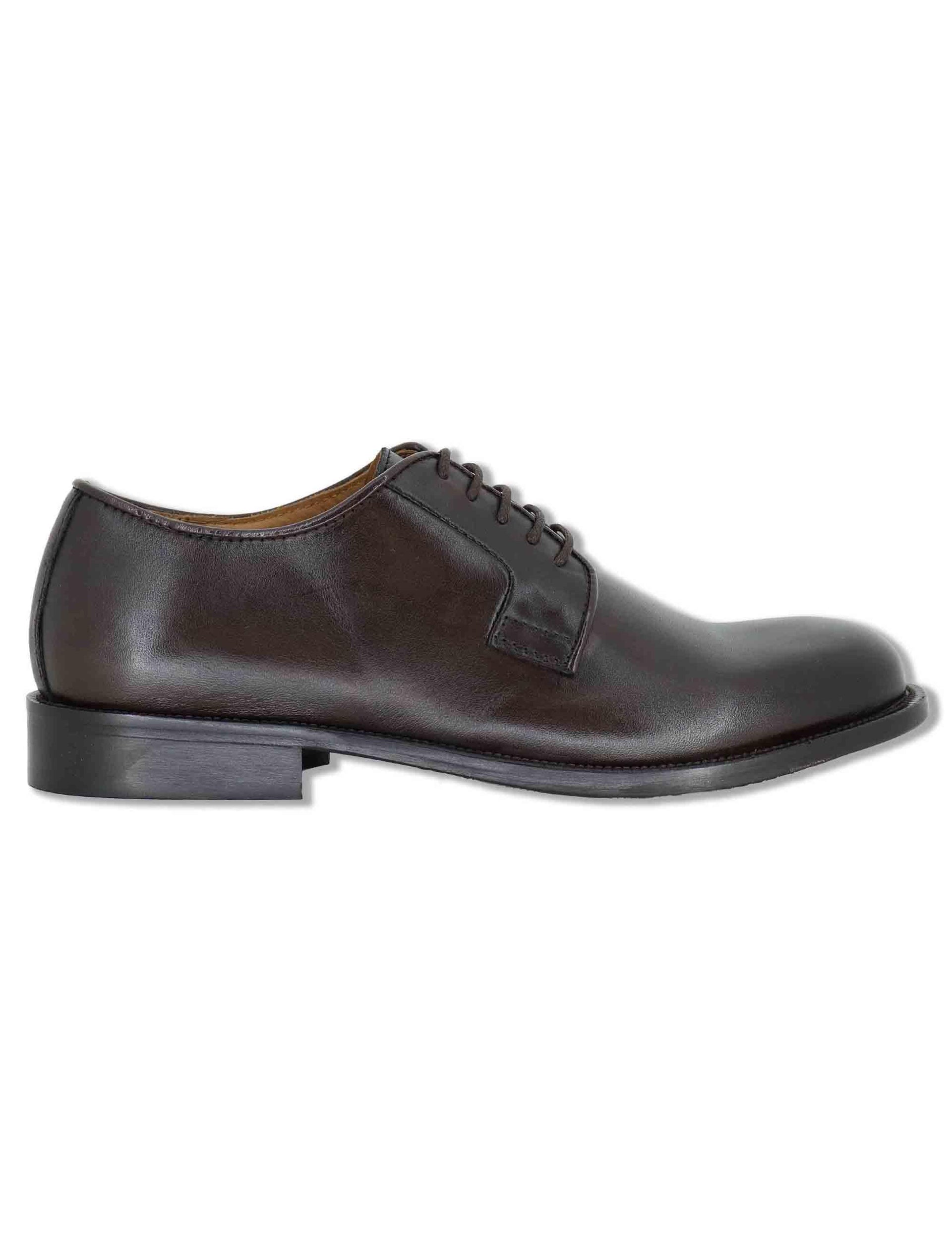 Stringate uomo in pelle marrone con suola in cuoio e gomma cucita SPDU603 014 Spatarella 