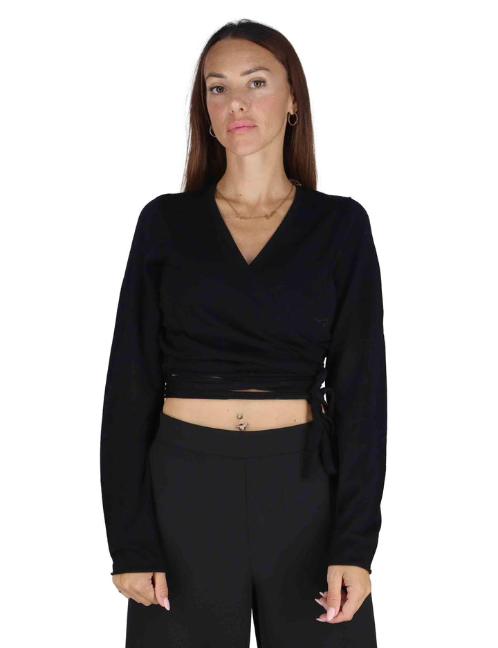 Incrociatina donna New Blend in misto lana nera con laccetti e scollo sul seno JN370678199 20000 Maliparmi 