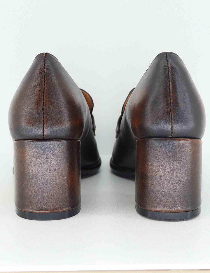 Mocassini donna in pelle vintage marrone tacco medio MO2600 014 L'Arianna 
