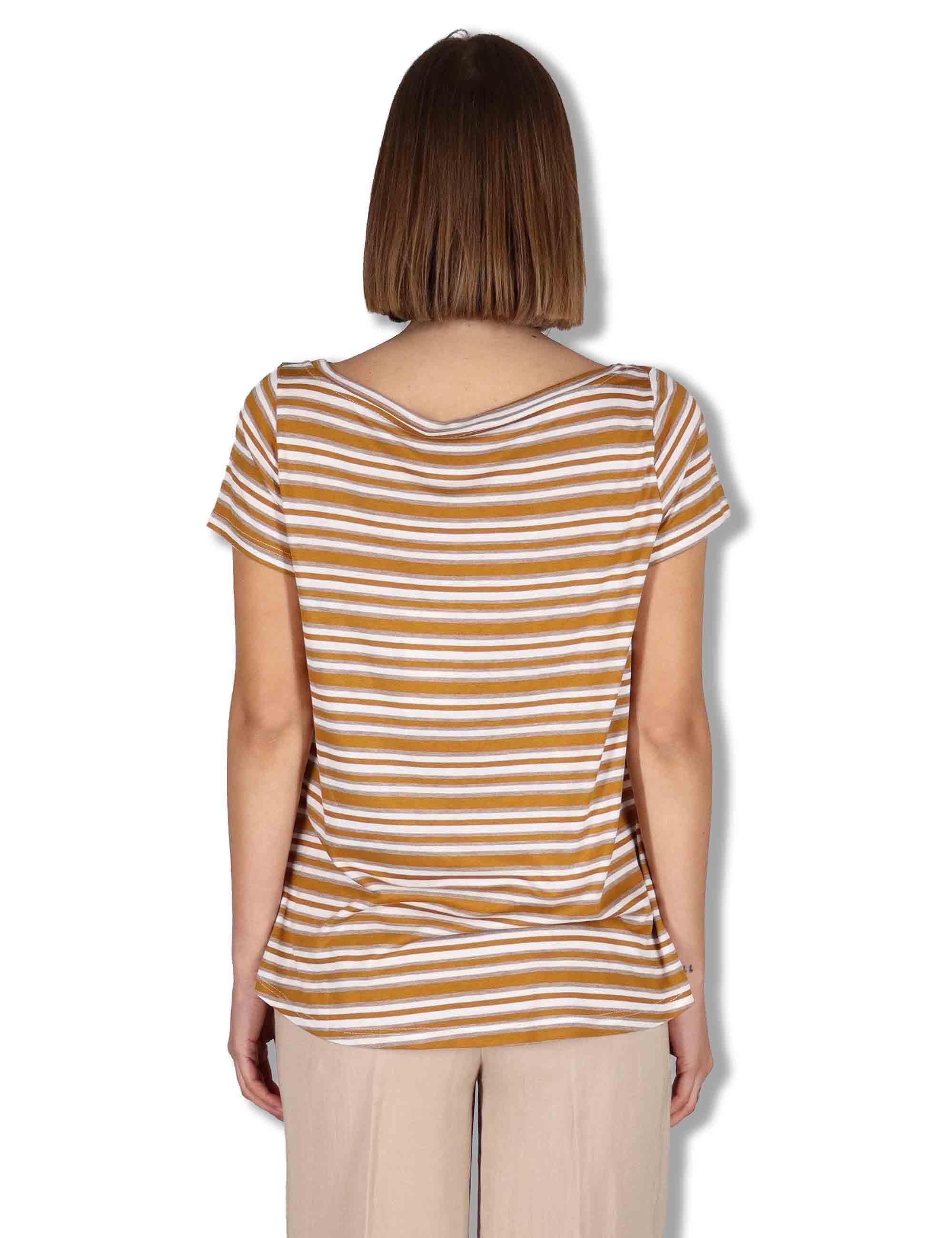 T-Shirt donna Summer Stripes in viscosa naturale beige e marrone JK028170676 41B11 Maliparmi 