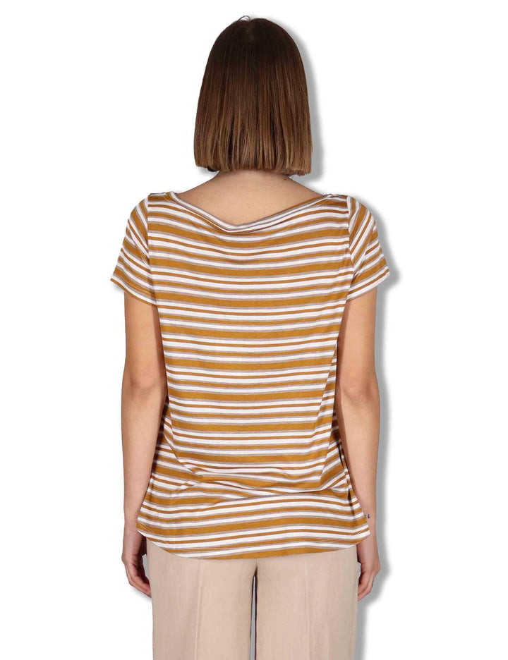 T-Shirt donna Summer Stripes in viscosa naturale beige e marrone JK028170676 41B11 Maliparmi 