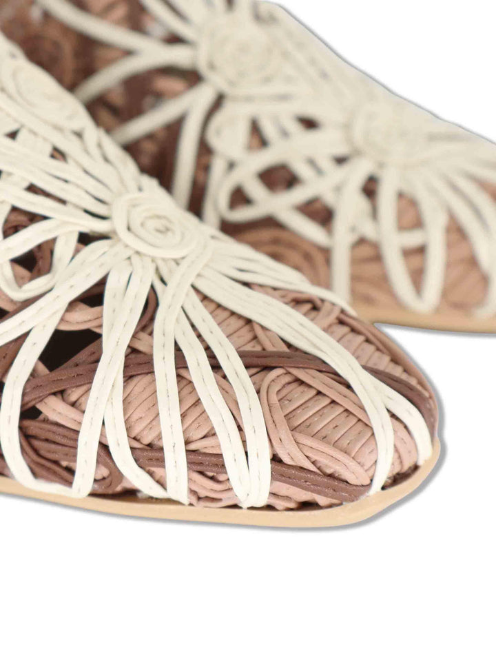 Mule donna in pelle marrone e naturale ricamato con tacco basso HV264840 NATURALES Hispanitas 