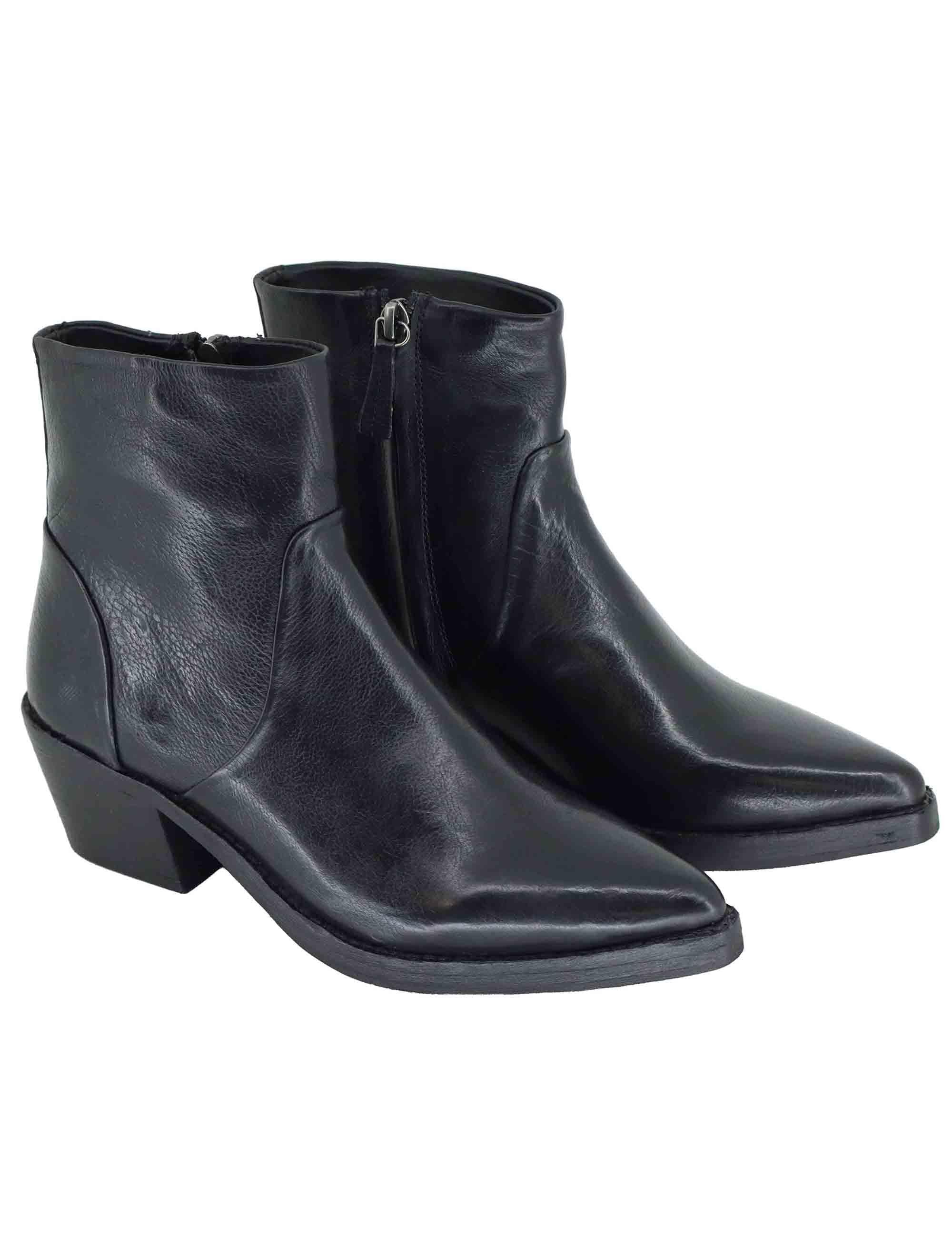 Stivaletti texani donna in pelle nera con tacco medio 252-21-15-TA BLACK Zolfo 