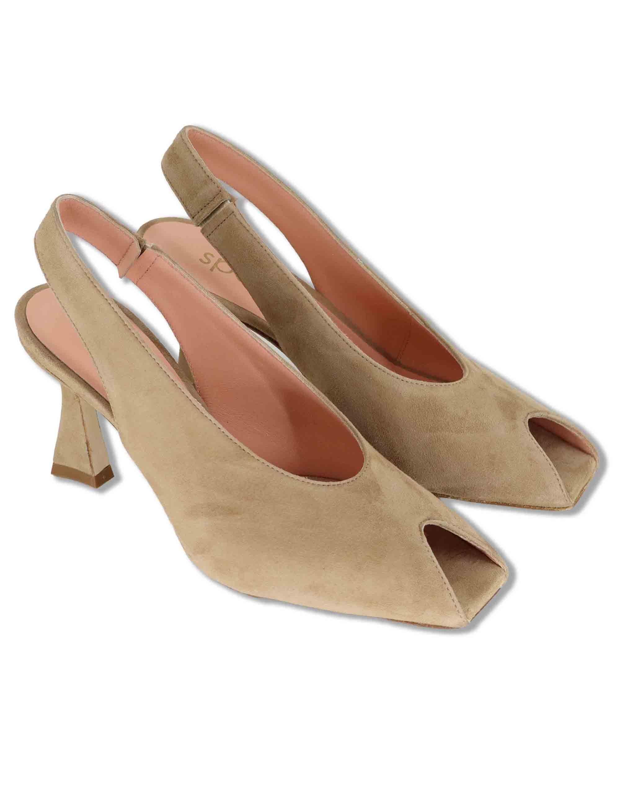 Sandali slingback donna in camoscio beige tacco alto SP2500 014 Spatarella 