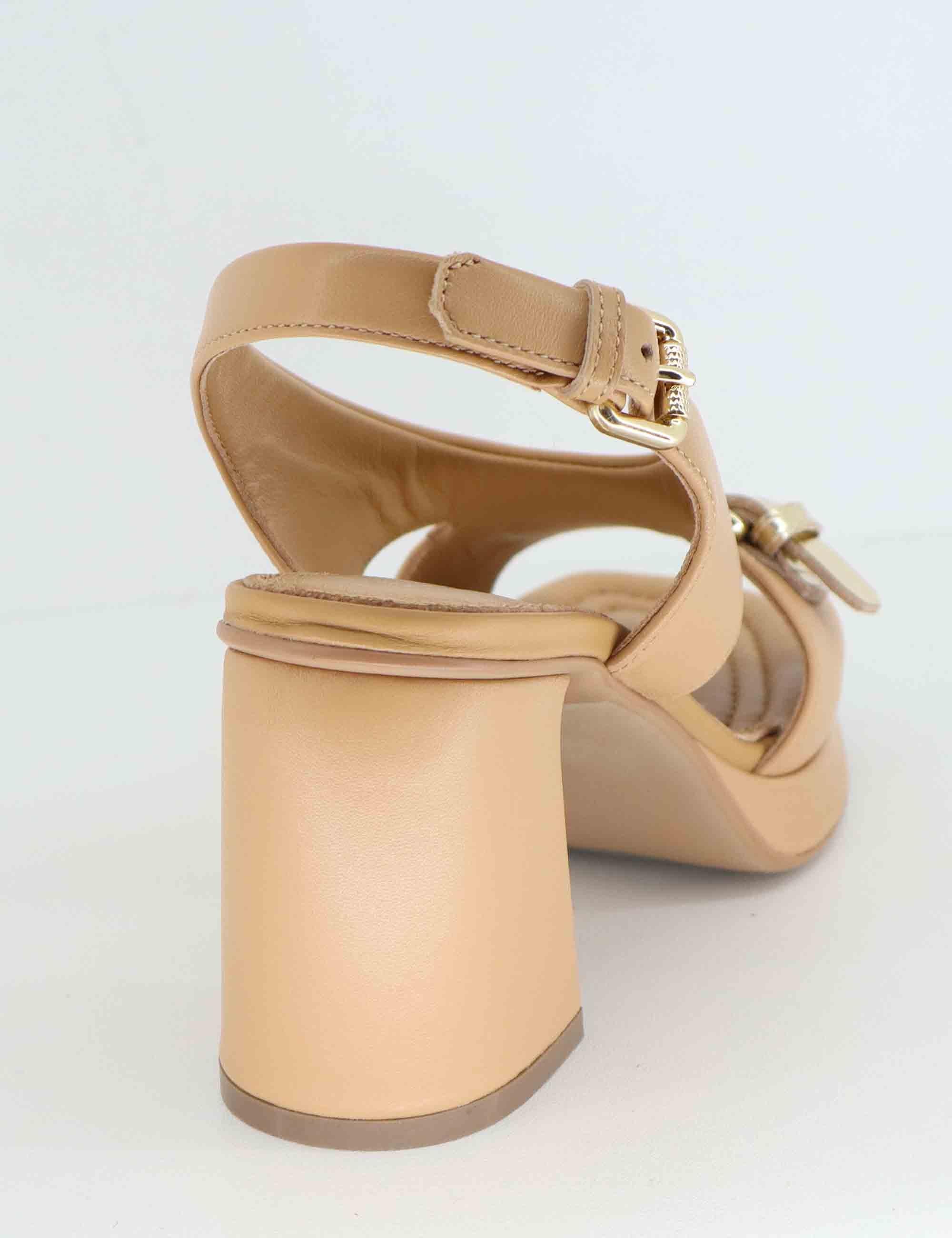 Sandali donna in pelle beige con tacco alto EB1301X 016R Elvio Zanon 