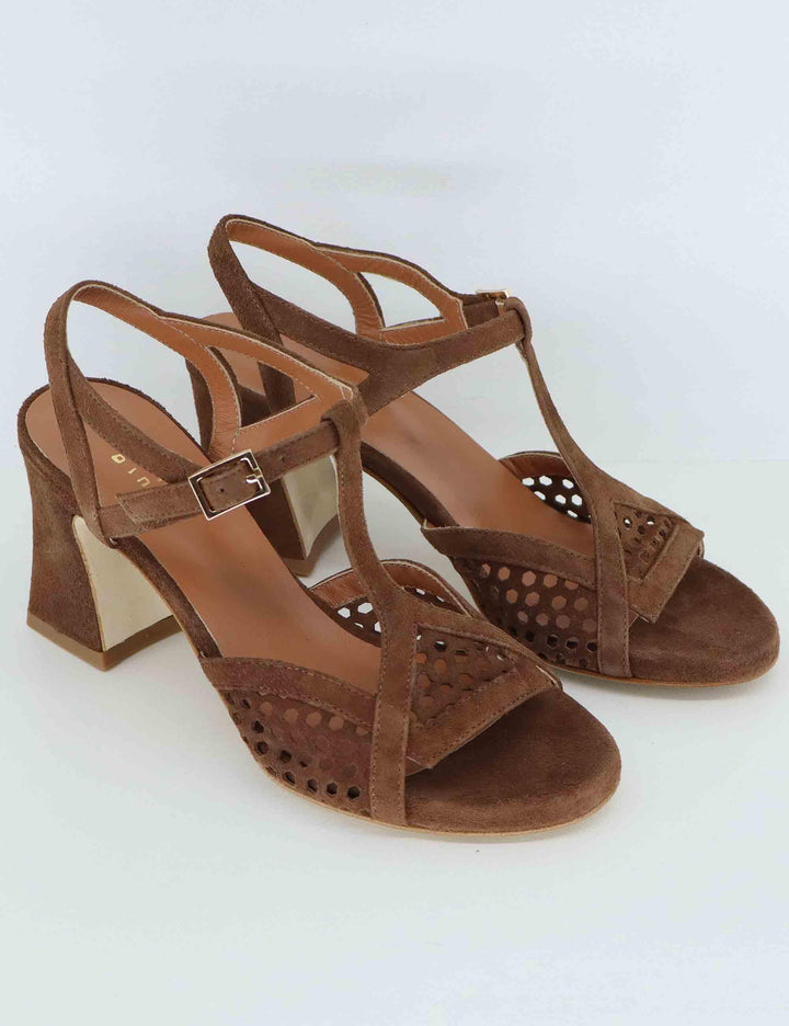 Sandali donna in camoscio marrone forato tacco alto 1028 014 Tattoo 