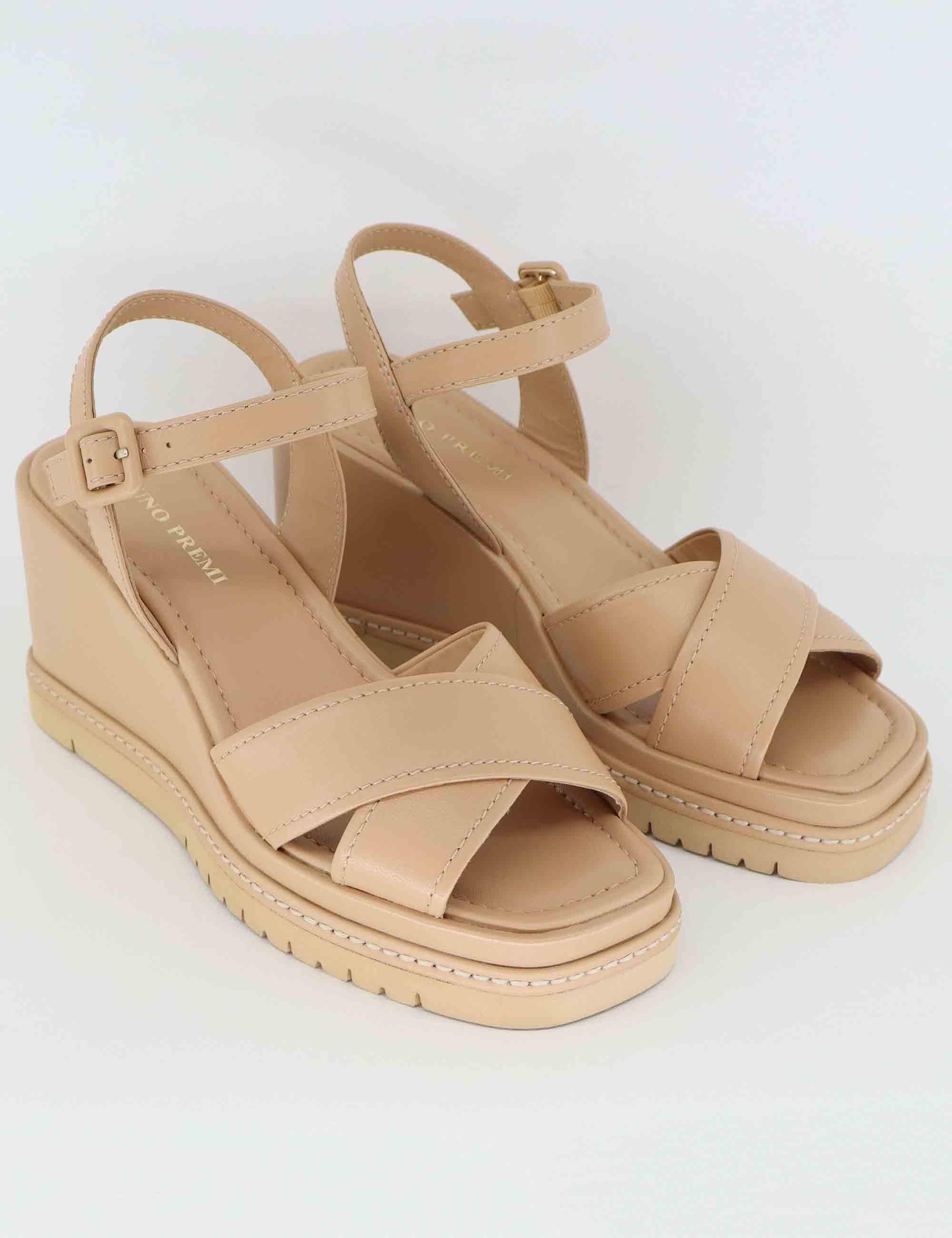 Sandali donna in pelle beige con zeppa alta BL5302X 017G Bruno Premi 