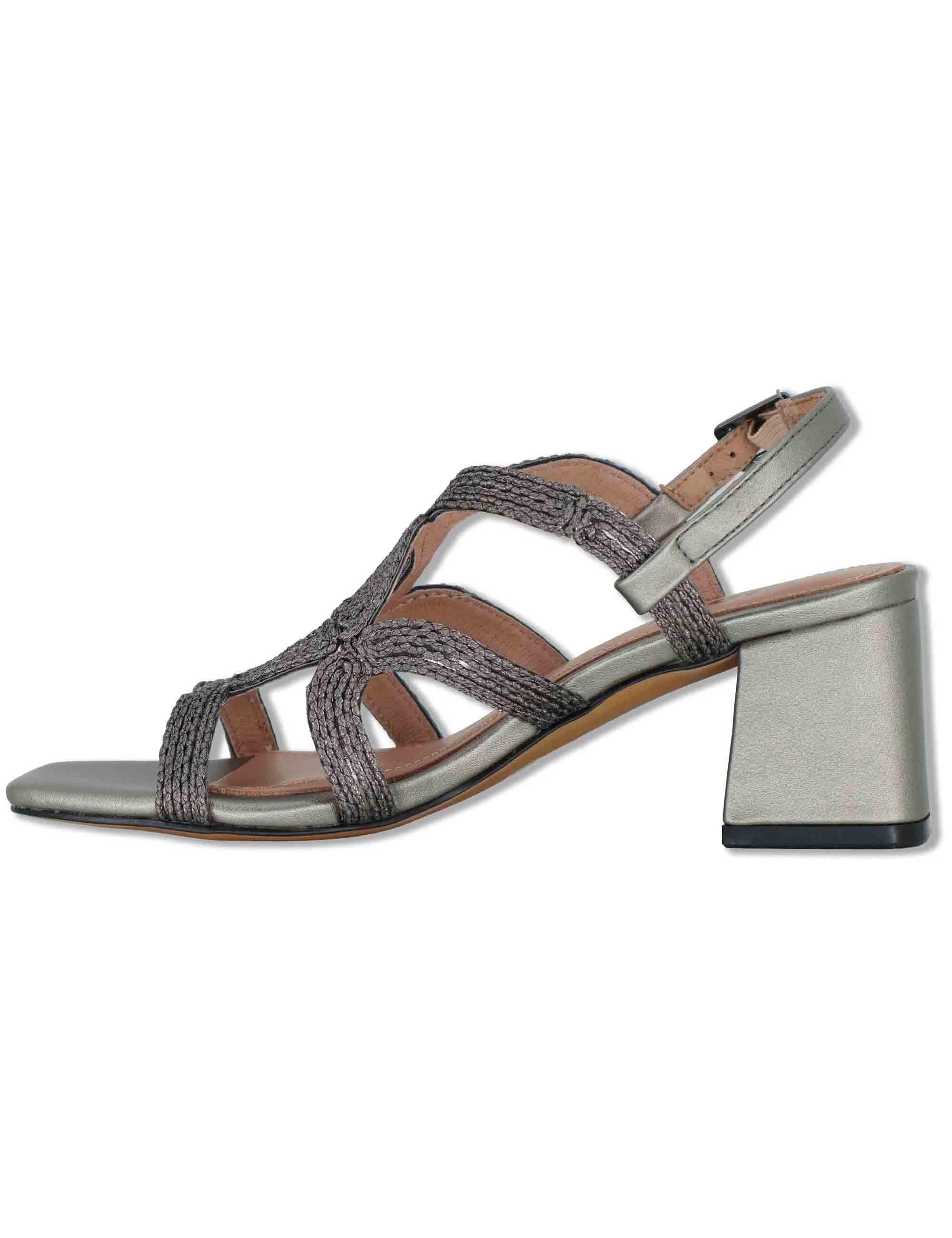 Sandali slingback donna in pelle e tessuto grigio con tacco alto Meli 876Z94HG 09-PLOMO Bibi Lou 