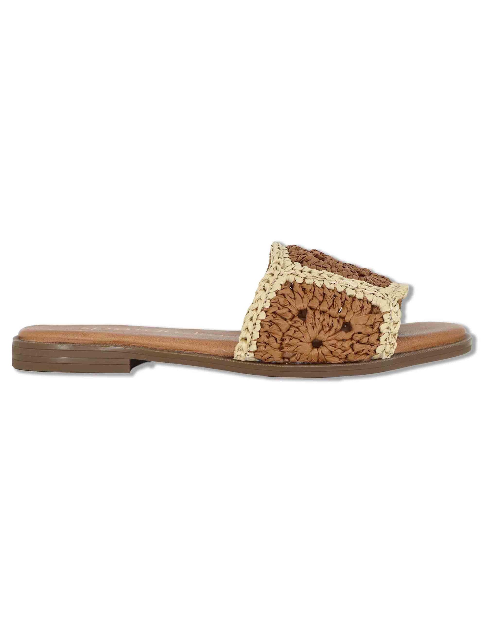 Sandali bassi donna in rafia naturale cuoio con suola in gomma SP261579 014 Spatarella 