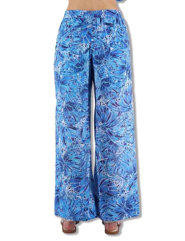 Pantaloni donna Sweet Butterfly in leggero cotone a fantasia blu JH805415217 A8186 Maliparmi 