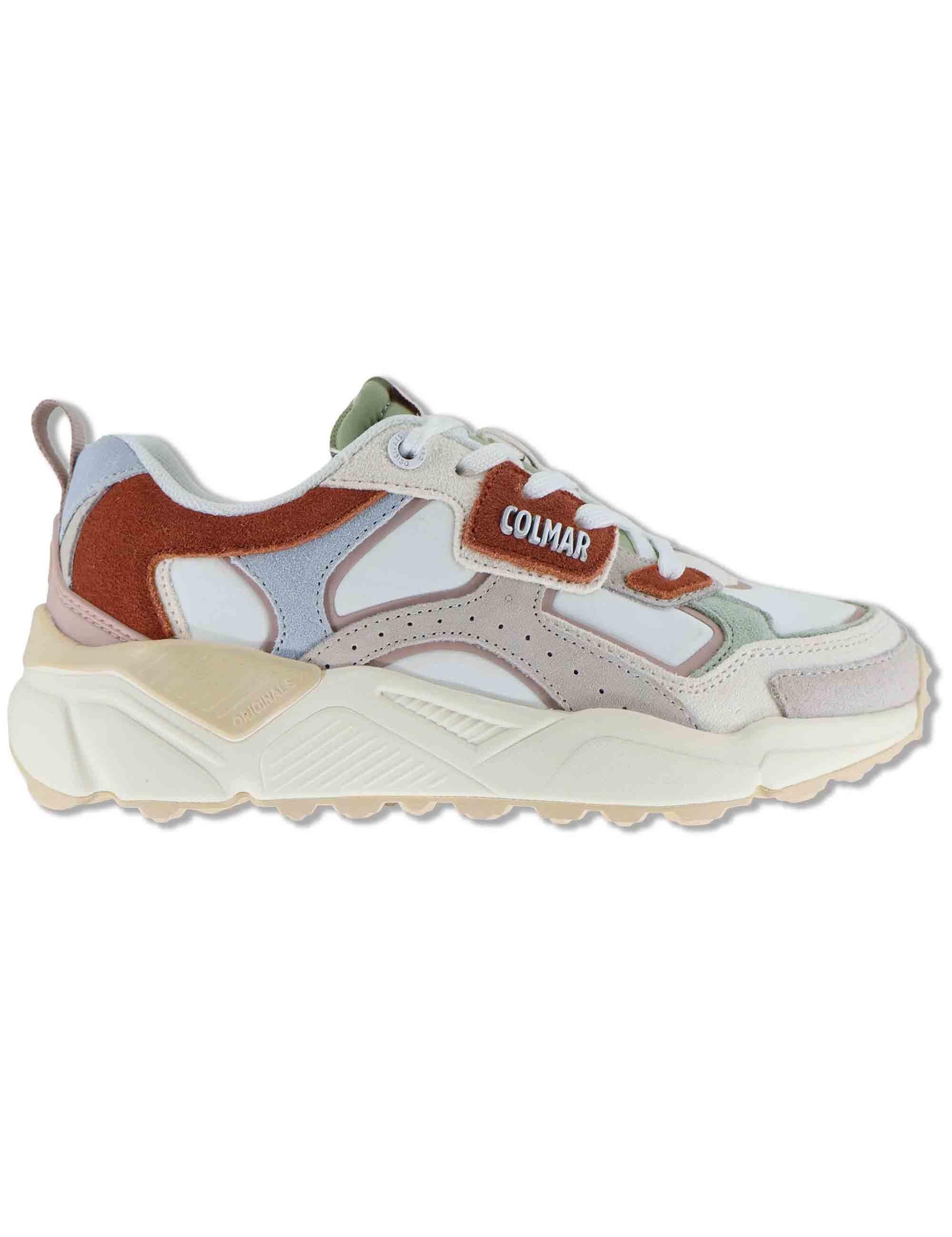 Sneakers donna in pelle e tessuto off white con suola alta GARNER 071 Colmar 