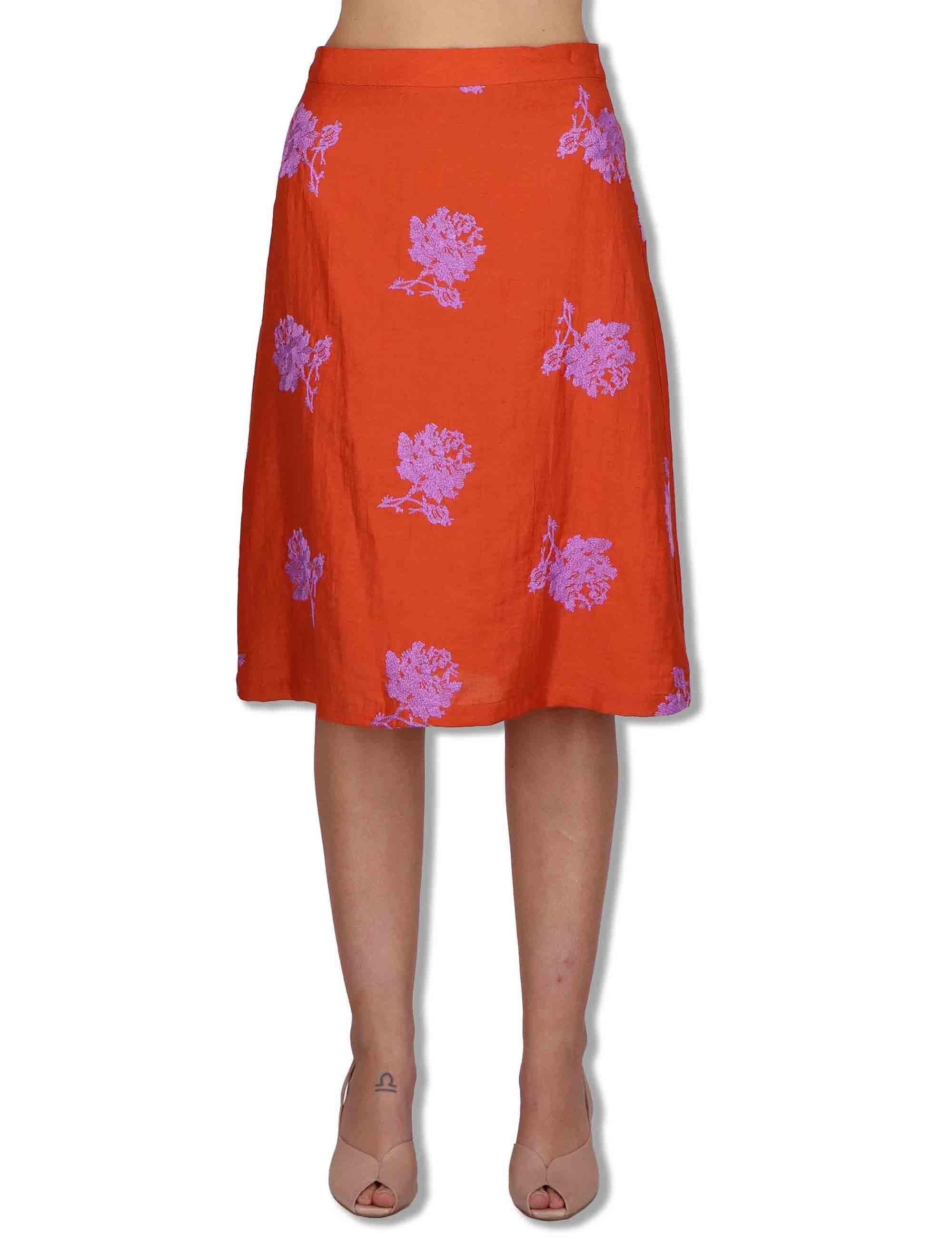 Gonne donna in misto lino rosso con decorazioni floreali JABGO0001-F1452-1232 2520 Justmine 