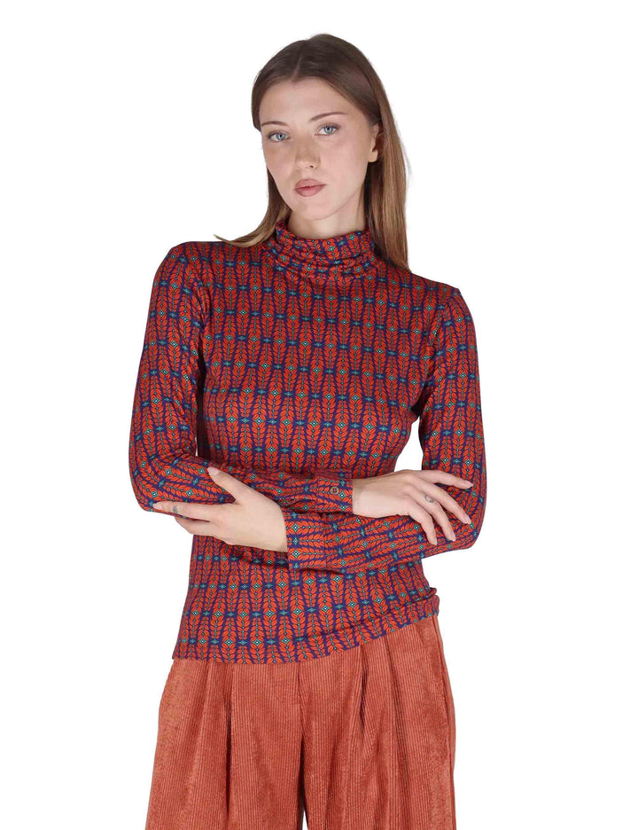 Camicie donna in jersey blu a fantasia a maniche lunghe e collo alto JABMJ0025-F1045 5020 Justmine 