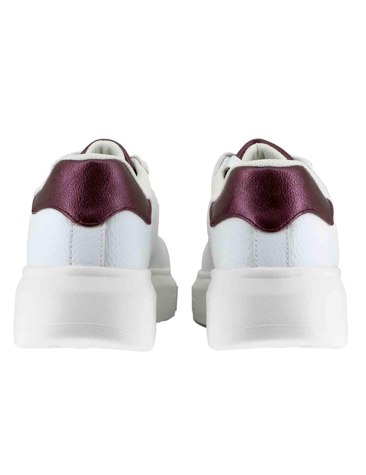 Sneakers donna Babol 01 in pelle bianca e bordeaux con suola alta 5 cm BF5059PX748S3909 WHITE/CREMISI Liu-Jo 