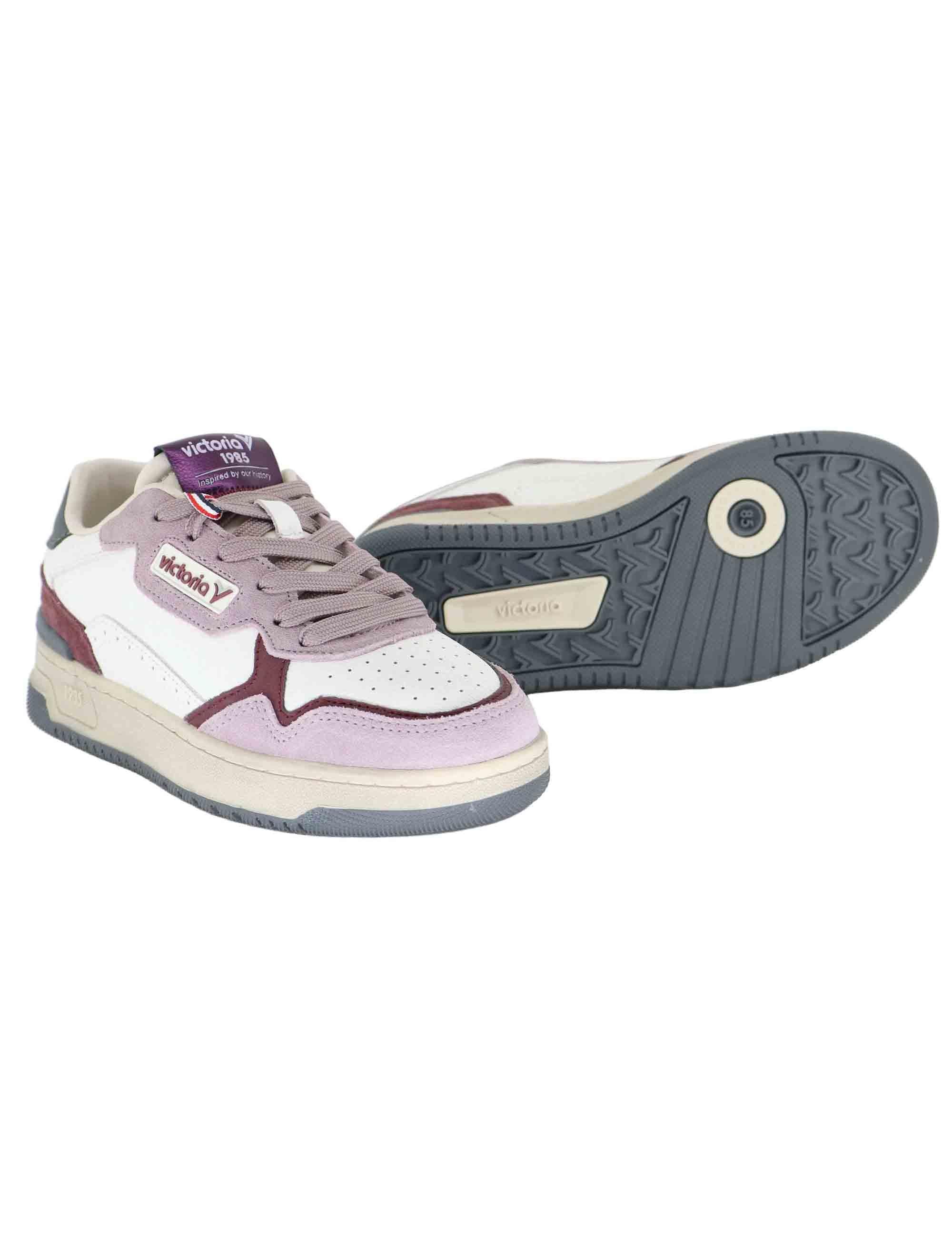 Sneakers donna in pelle bianca e camoscio rosa 8800125 Rosa Victoria 