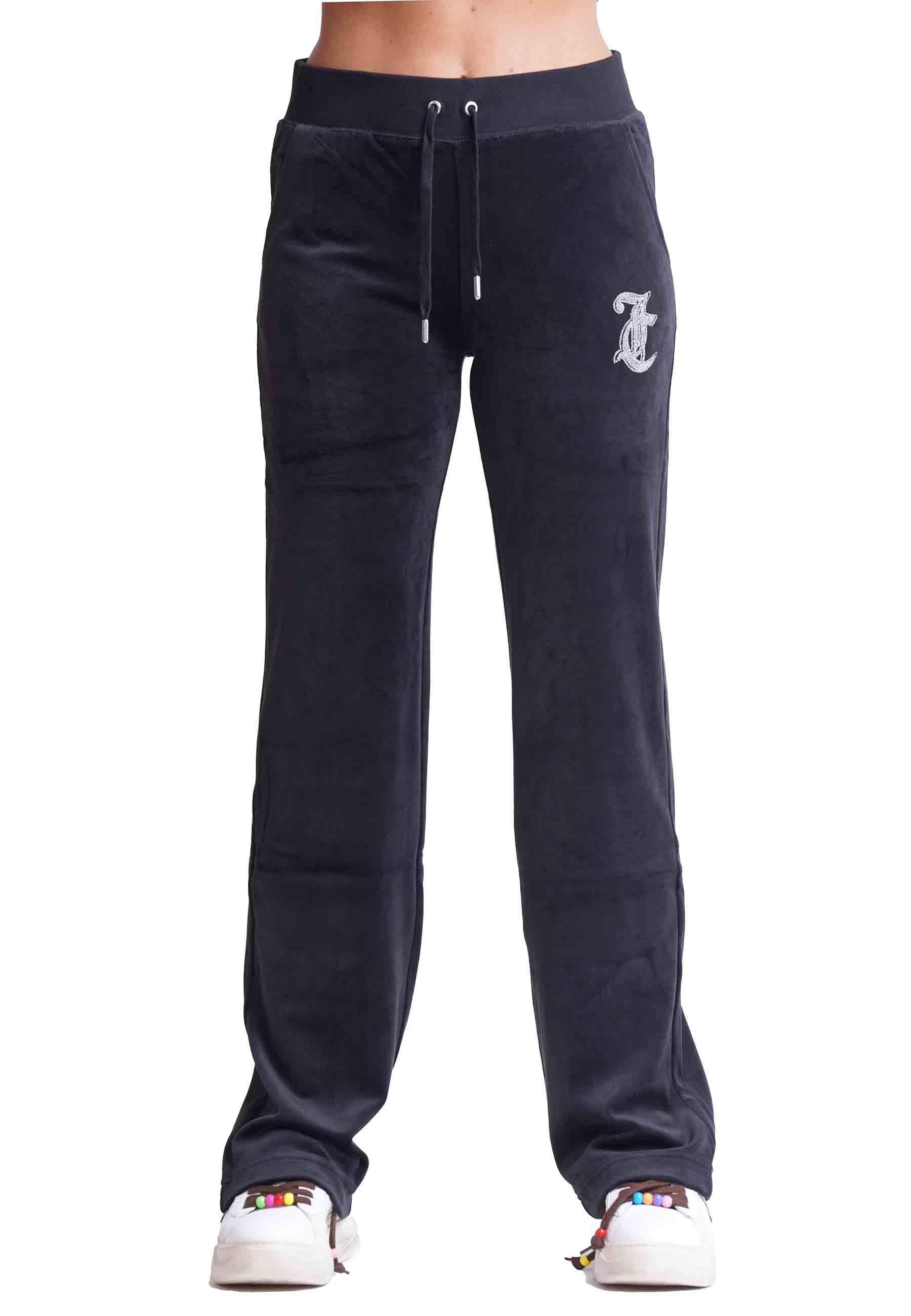 Pantaloni donna Diamond in velluto nero con strass VIJB70171WPF J00 Juicy Couture 