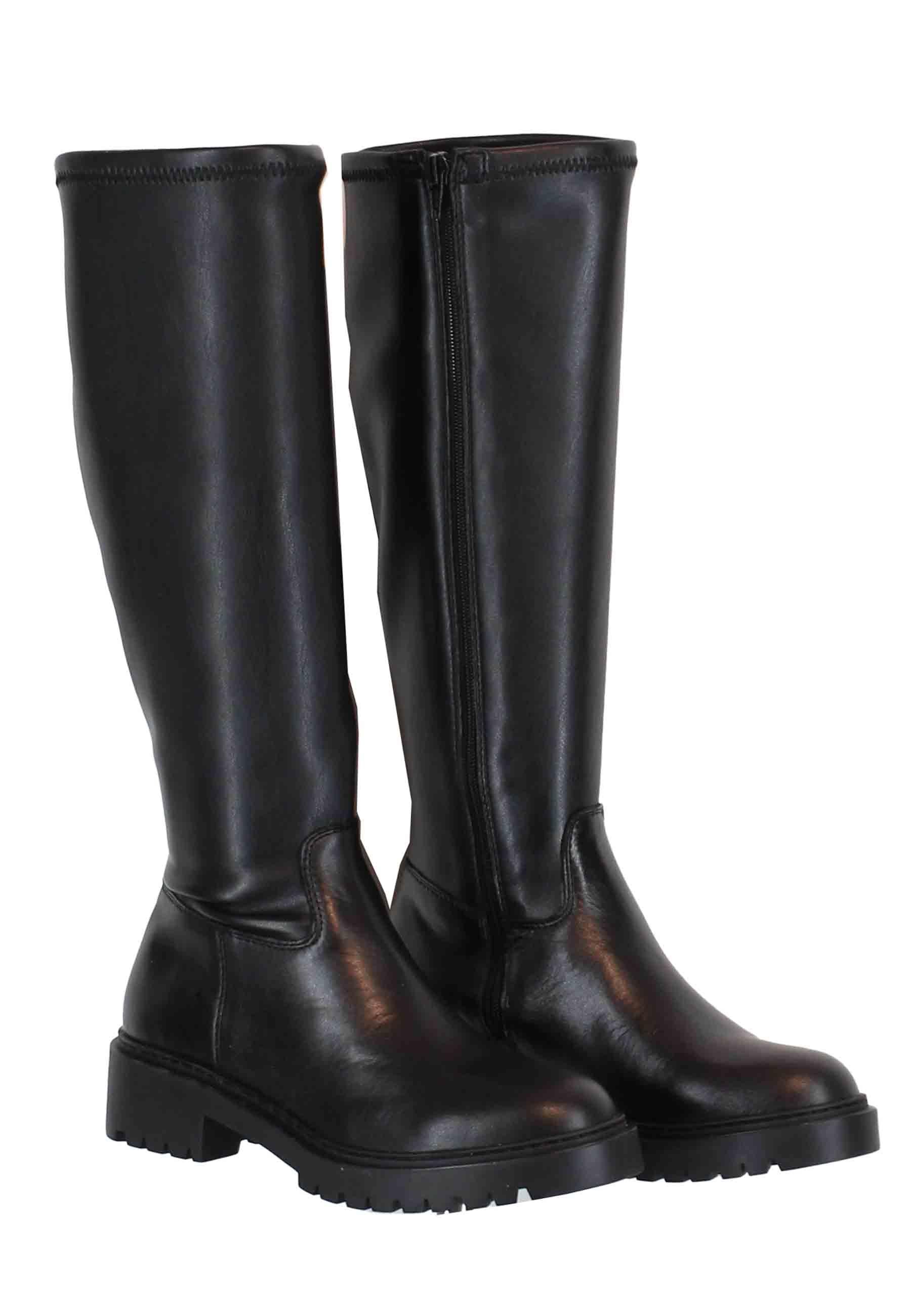 Stivali donna in pelle nera con suola carrarmato e punta tonda GINGER STB BLACK Unisa 