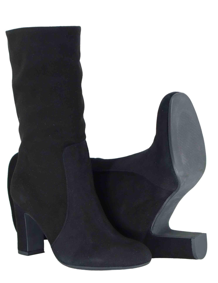 Stivaletti donna in camoscio nero a tubo con tacco alto 3350 001 Les Venues 