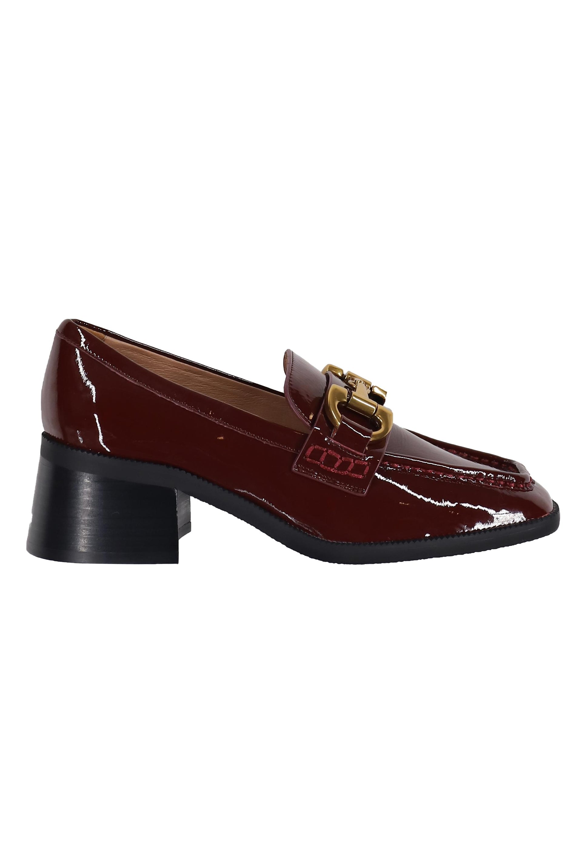 Mocassini donna in pelle bordeaux lucida con morsetto in oro Tiana 532Z21VK 018 Bibi Lou 