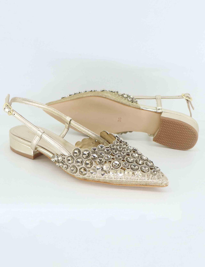 Slingback donna in pelle laminata oro tacco basso U41005481742 548 G Tsakiris Mallas 