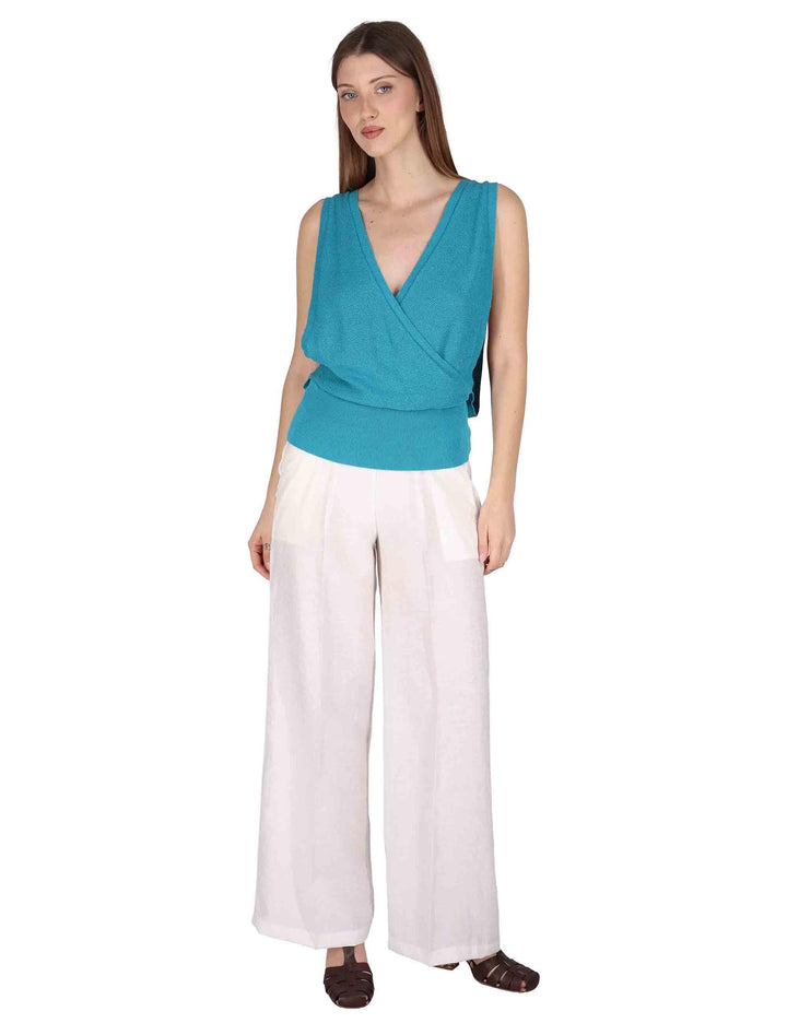 Top donna Wrap-Style Vest in cotone turchese incrociato JABKN0001-G090-1234 6005 Justmine 