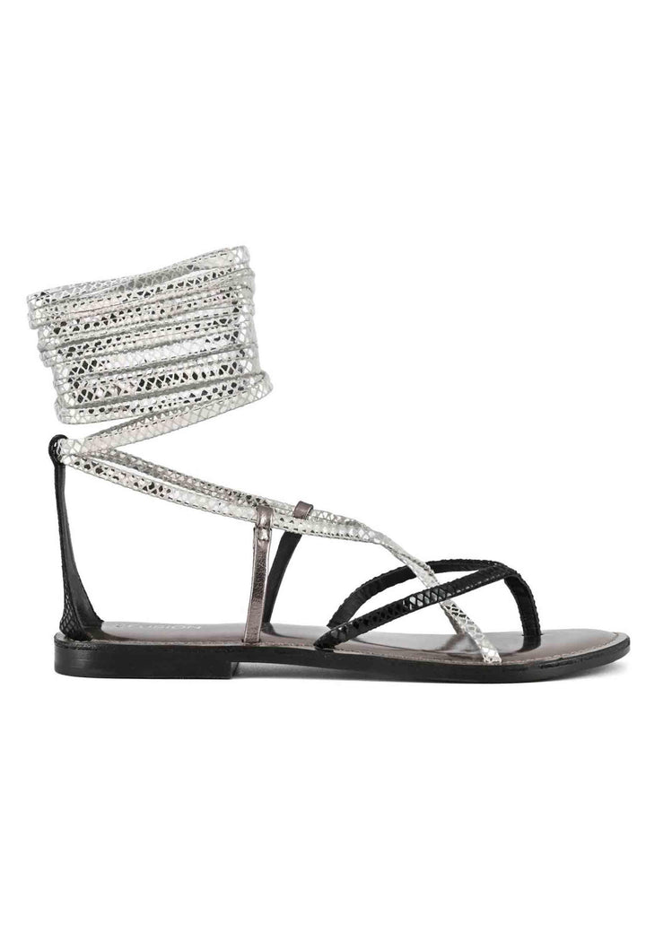 Sandali flat donna infradito in pelle nera con lacci alla caviglia 223016 BLA Coral Blue 
