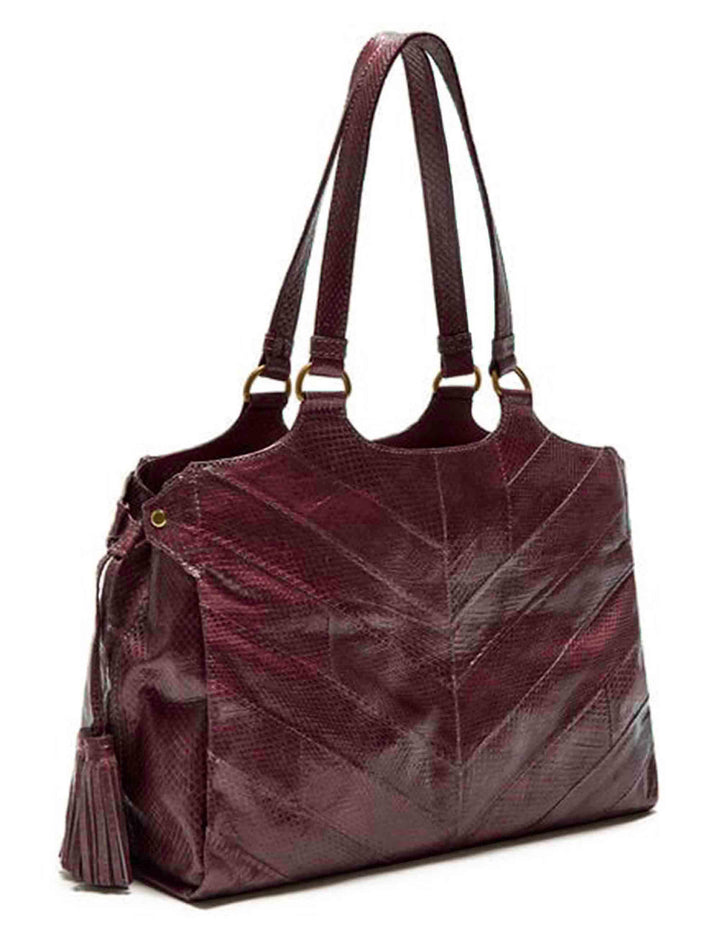 Borse Shopping donna Exotic Stripes in pelle bordeaux con doppi manici e nappine BH030301556 50022 Maliparmi 