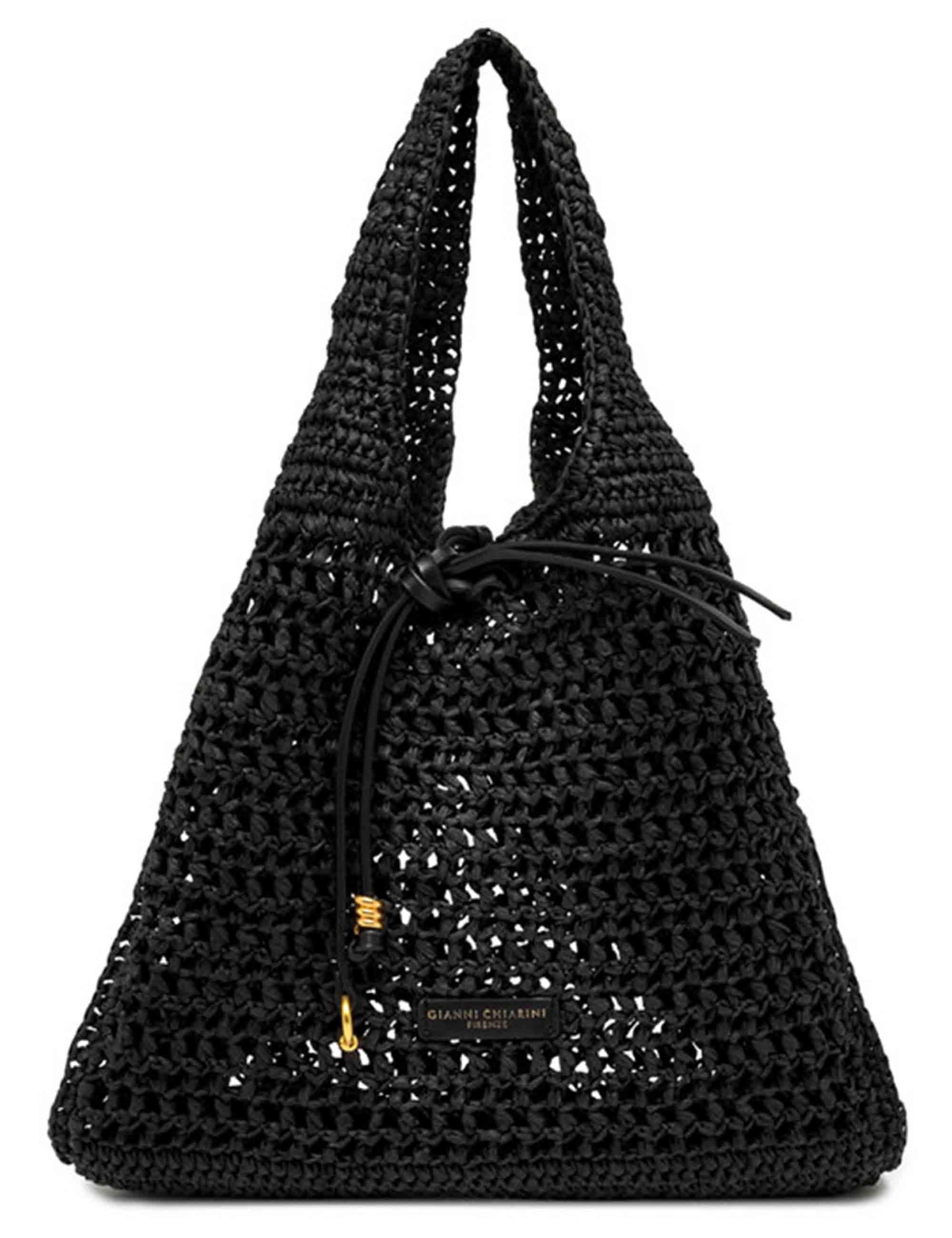Borse donna Nefeli in rafia nera con chiusura cordoncino BS11953 COMM STR-CRCH 001 Gianni Chiarini 