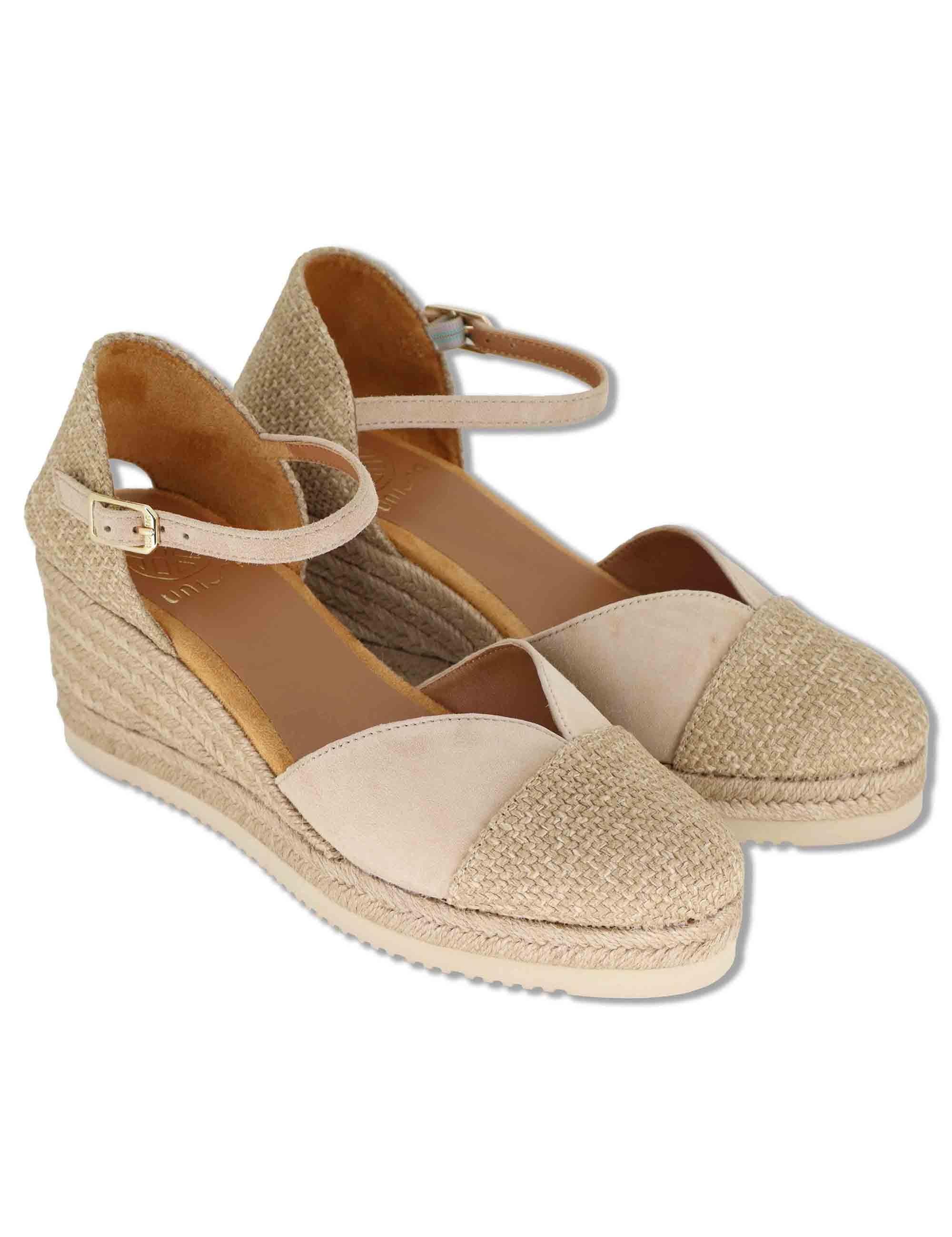 Sandali esparillas in camoscio nude con cinturino e zeppa alta in corda CECH ECL KS SKIN Unisa 