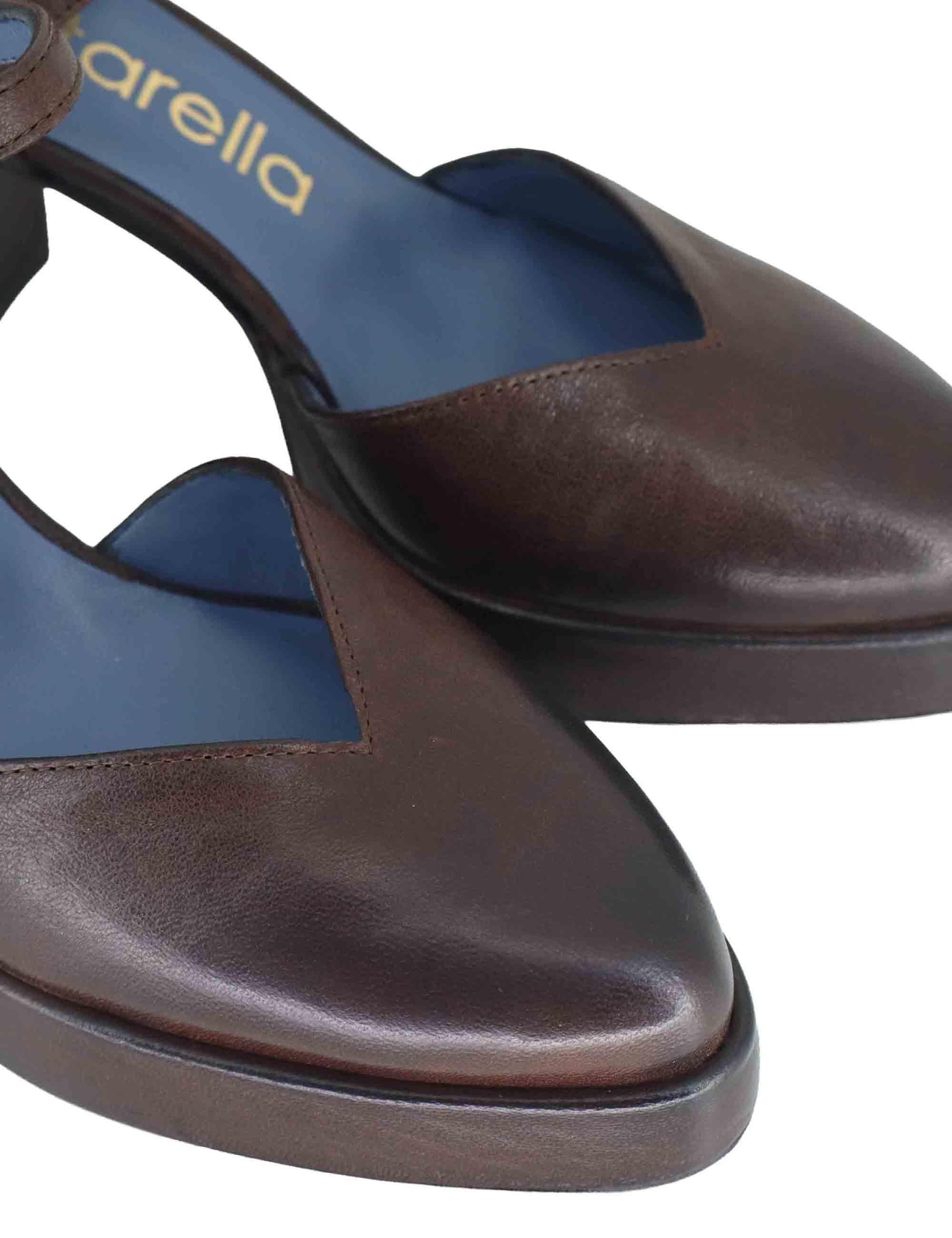 Decollete donna in pelle marrone con tacco alto e plateau SP2346 014 Spatarella 