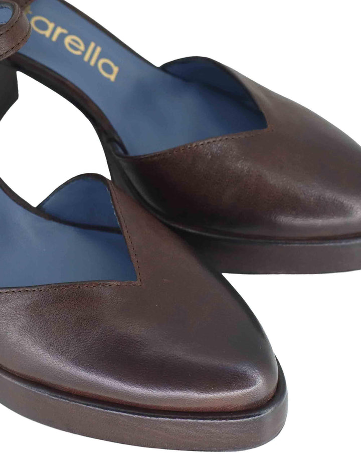 Decollete donna in pelle marrone con tacco alto e plateau SP2346 014 Spatarella 