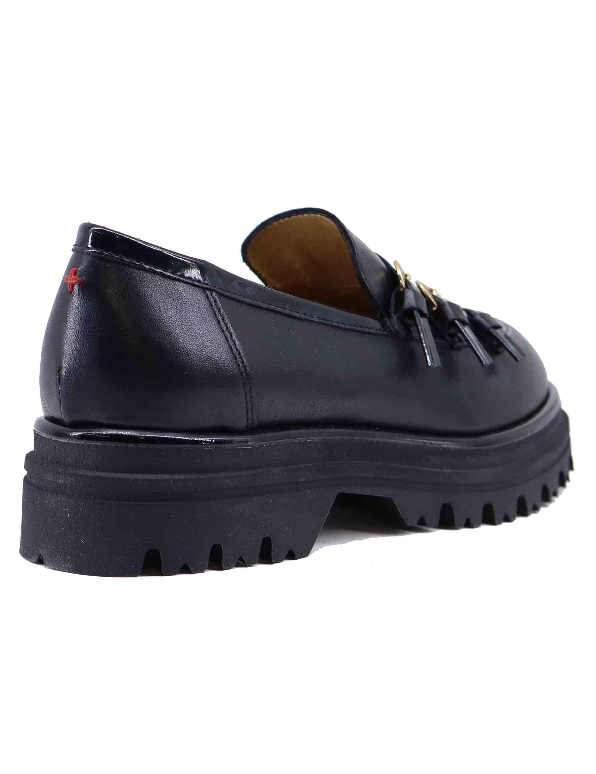 Mocassini donna in pelle nera con suola carrarmato MIA 1 001 Gio + 