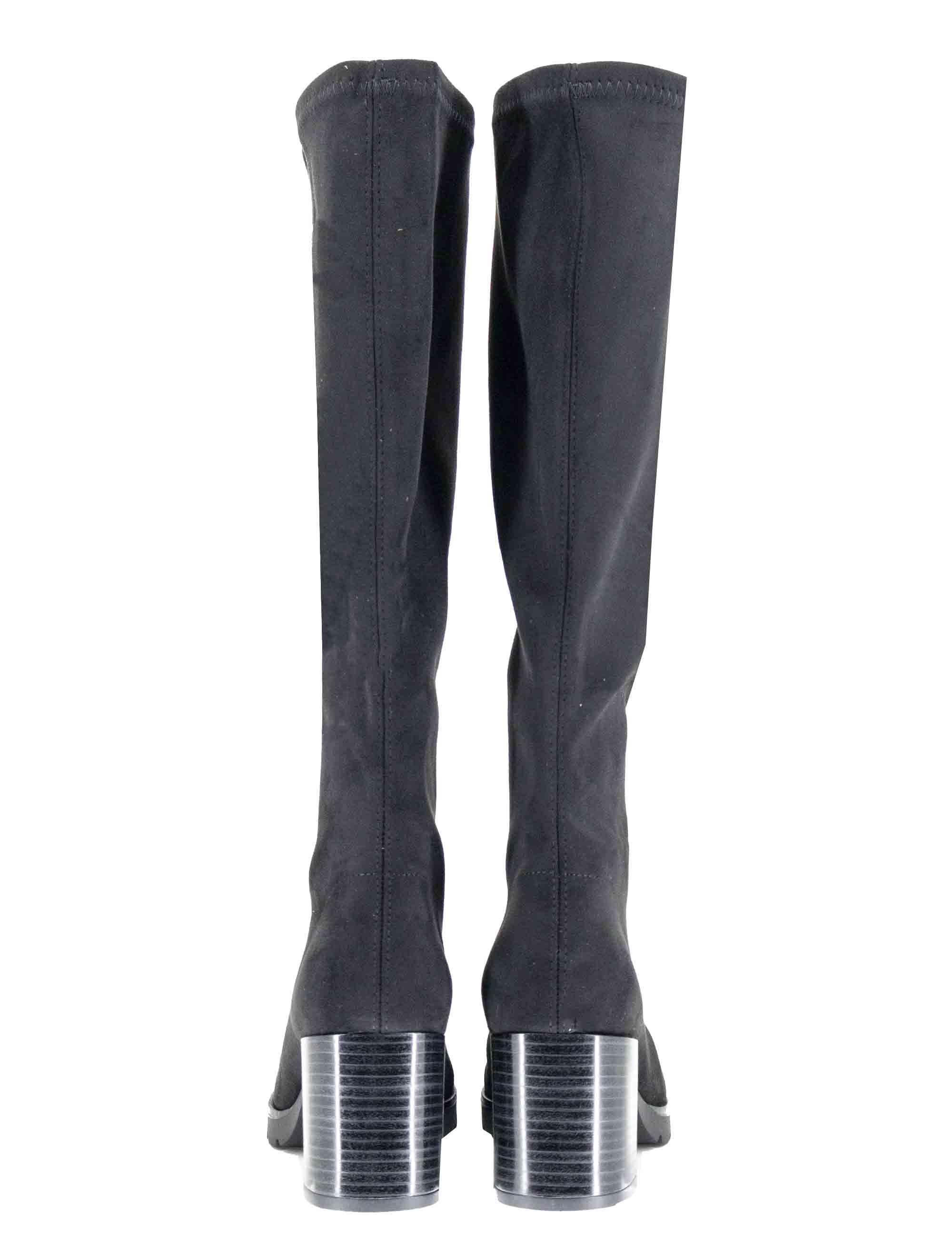 Stivali donna in tessuto elasticizzato nero con tacco e plateau 78173-AE 05 Miss Elastic 