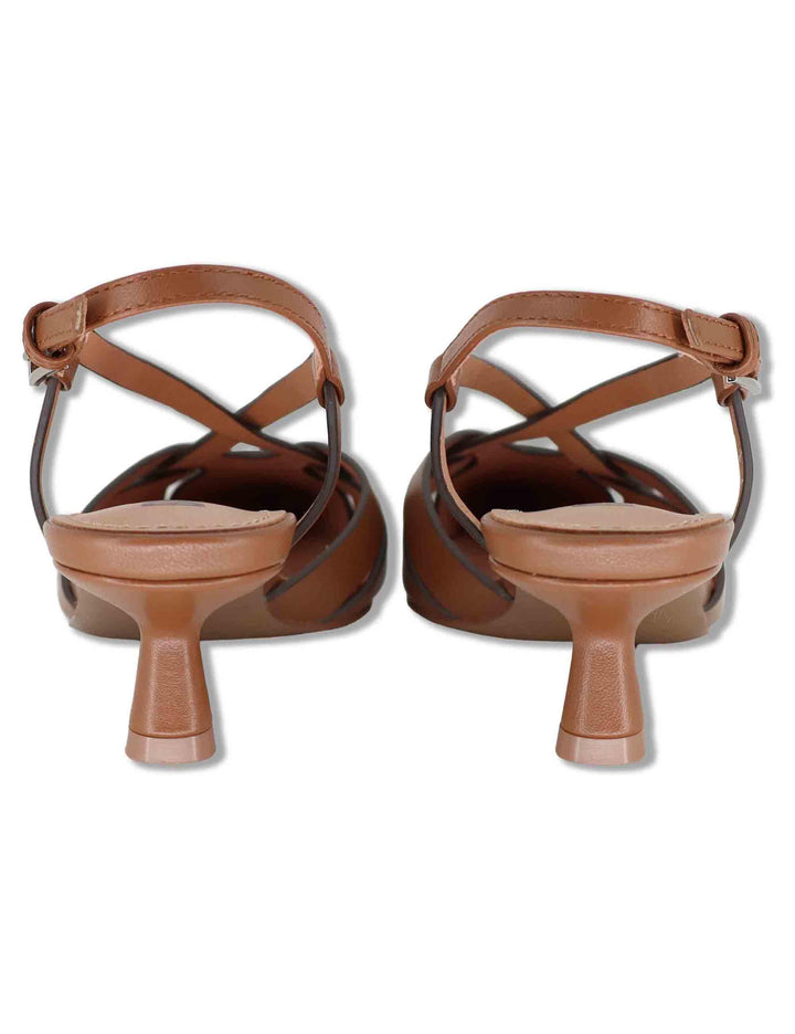 Decollete donna slingback donna in pelle cuoio con tacco basso e punta 633Z10VK 92-CUERO Bibi Lou 