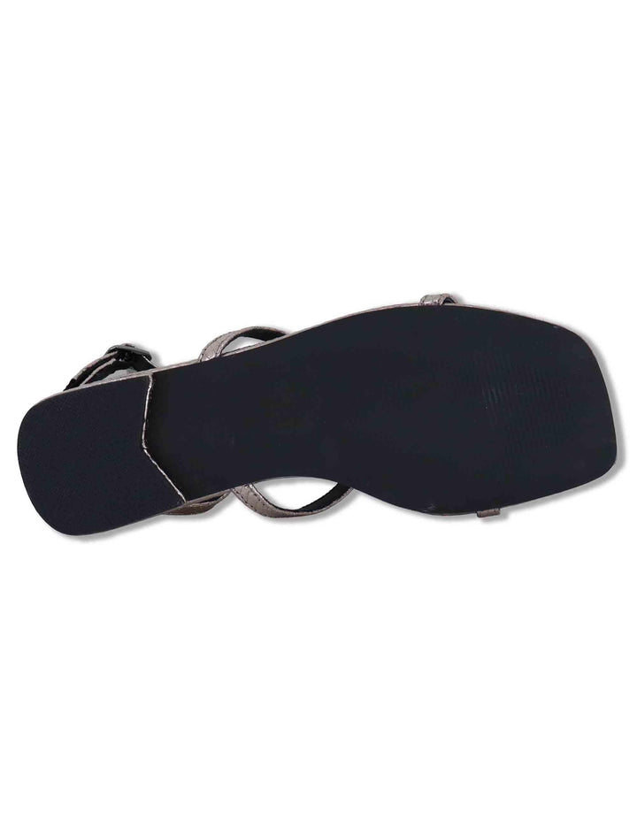Sandali flat donna in pelle piombo con borchie e cinturini alla schiava Robin 952Z80HG 09-PLOMO Bibi Lou 