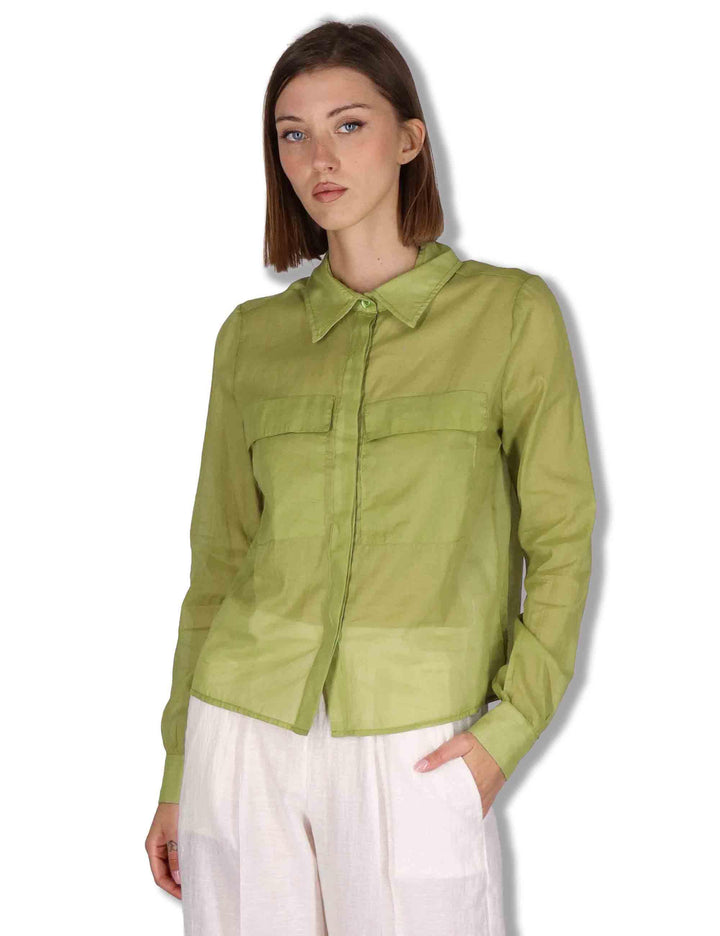 Camicie donna in puro cotone verde con tasconi e maniche lunghe JABCM0001-F1493-1230 7046 Justmine 