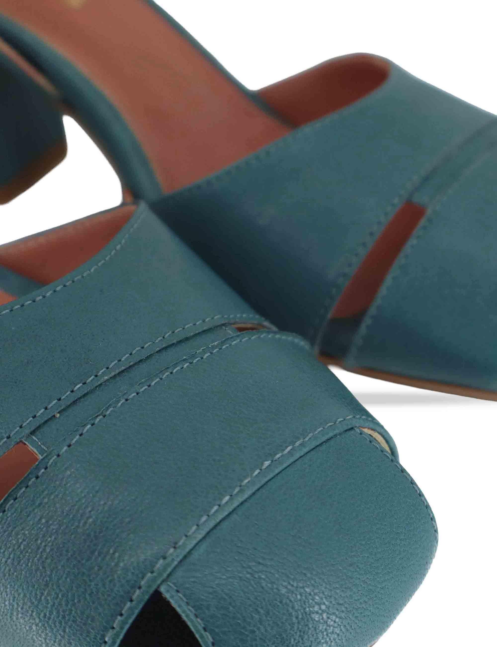 Sandali donna in pelle petrolio con tacco medio e cinturino alla caviglia 5145P 088 Les Venues 