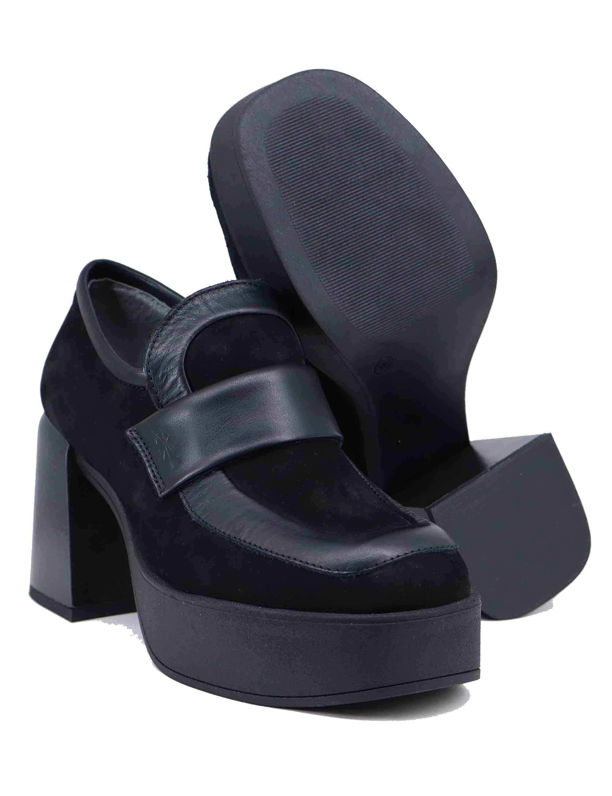 Mocassini donna in camoscio nero tacco alto LORY 001 Patrizia Bonfanti 