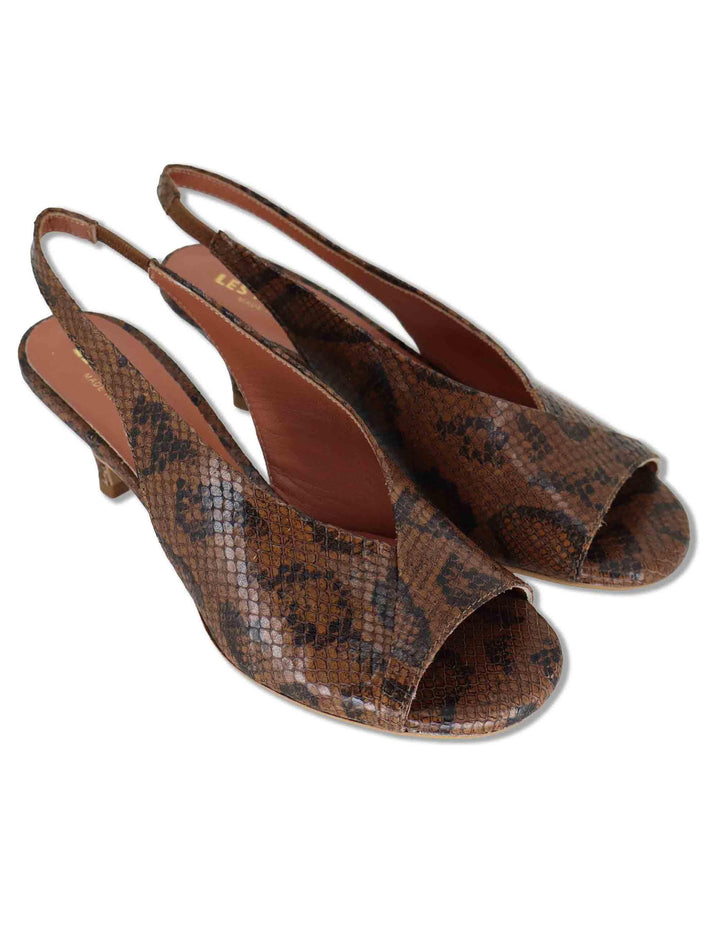 Sandali donna slingback in pelle marrone stampata tacco basso D801 014 Les Venues 