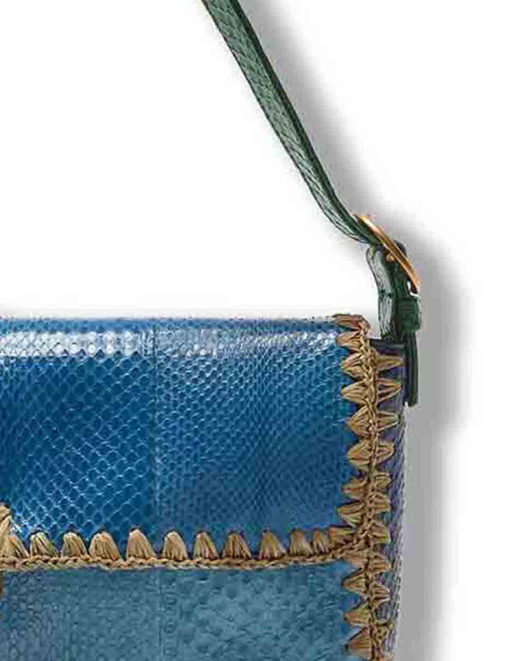 Borse donna Baguette Patchwork Thread in perline azzurre con tracolla BT001301563 A8188 Maliparmi 