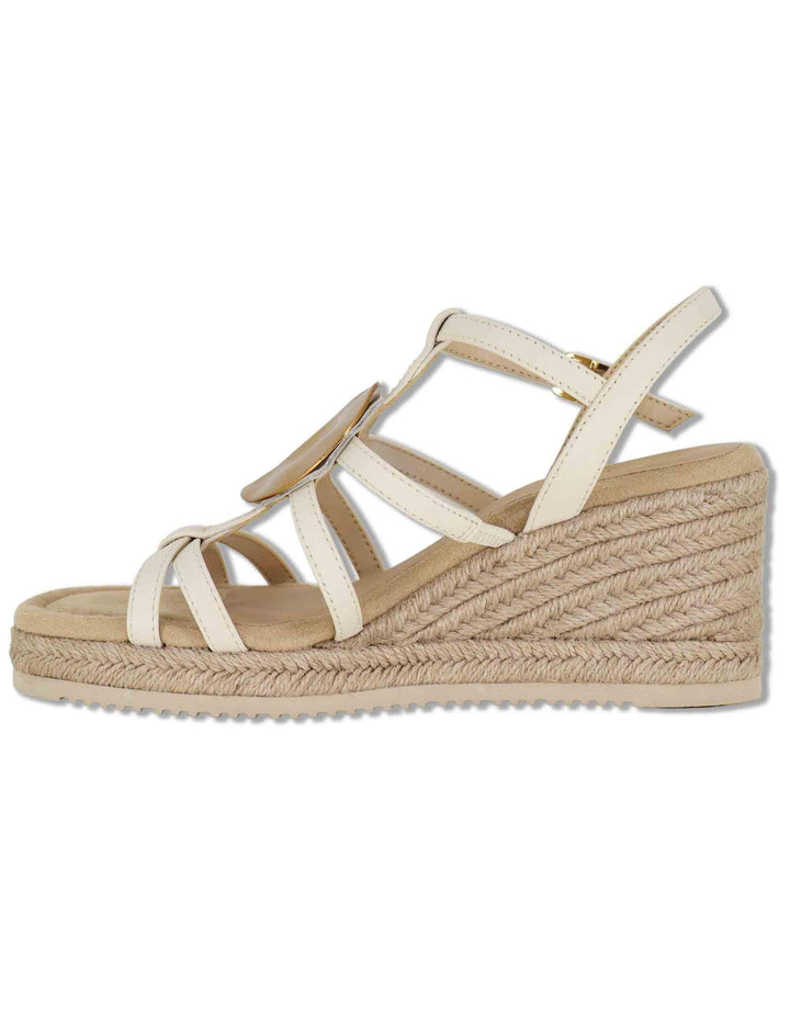 Sandali espadrillas donna in pelle off white con zeppa alta e cinturini regolabili CALDER GRA IVORY Unisa 